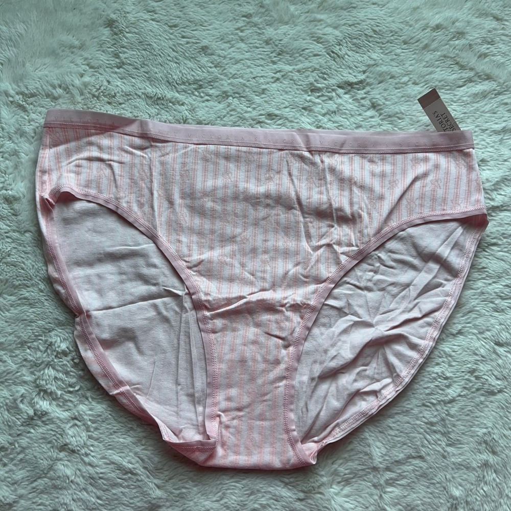 Victorias Secret Pink White Striped High Leg Brief Panty XXL NWT Comfort Soft